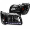 Drl Led Black Replacement Head Light W Chrome Trim Corner Signal For 2001-2004 Tacoma 