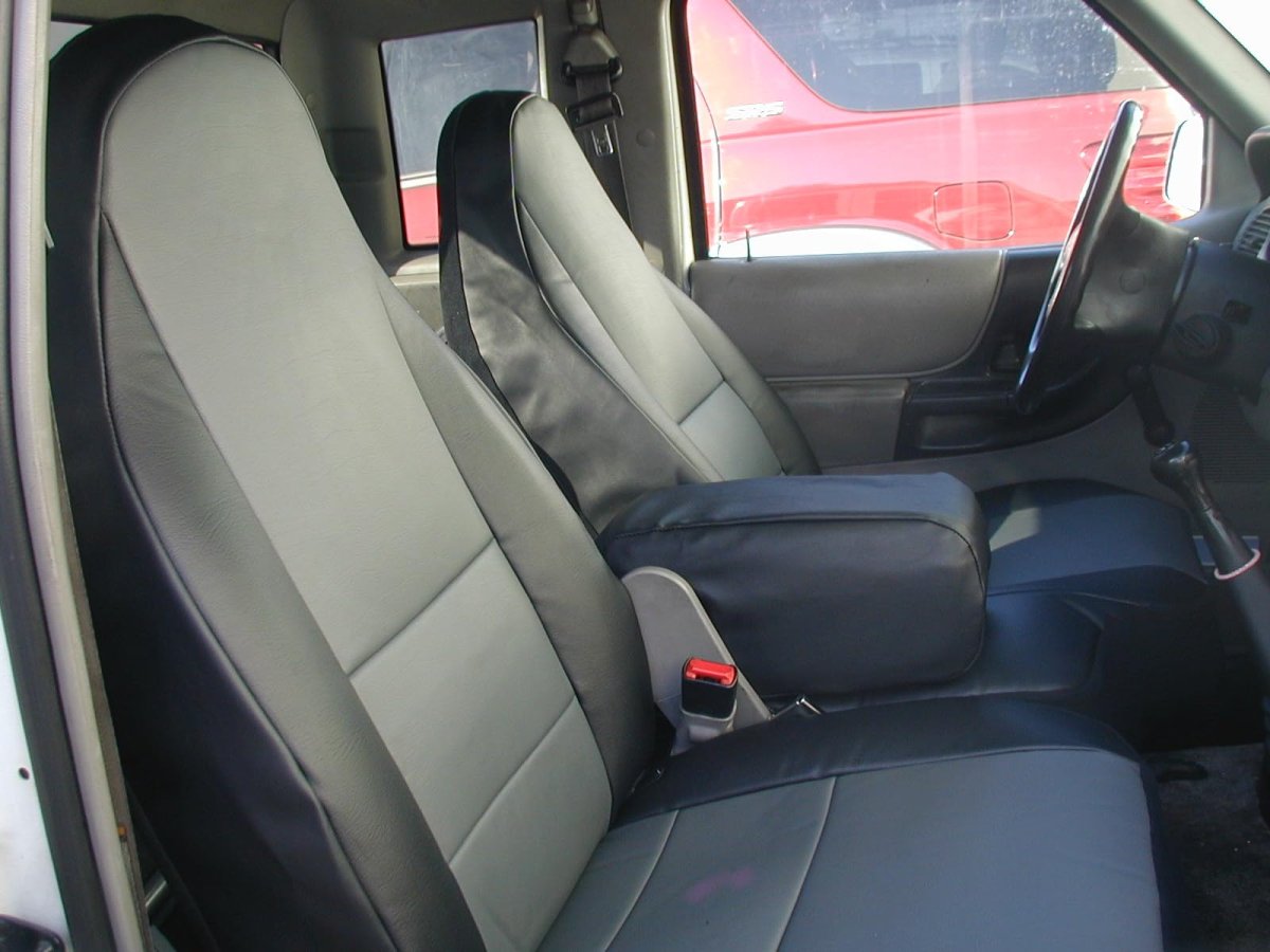 Iggee For Ford Ranger 1998-2003 Custom Made Fit Premium Leatherette Front Seat Console Covers 60 40 Split Bench Type Black