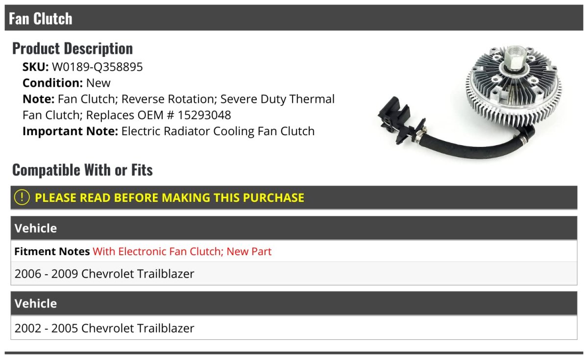 Electric Radiator Cooling Fan Clutch For 2002-2009 Chevy Trailblazer