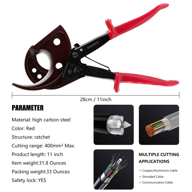 Ratchet Cable Cutter For Aluminum And Copper Multi Core Cables Up To 400mm2 Heavy Duty Professional Wire Cutting Hand Tool