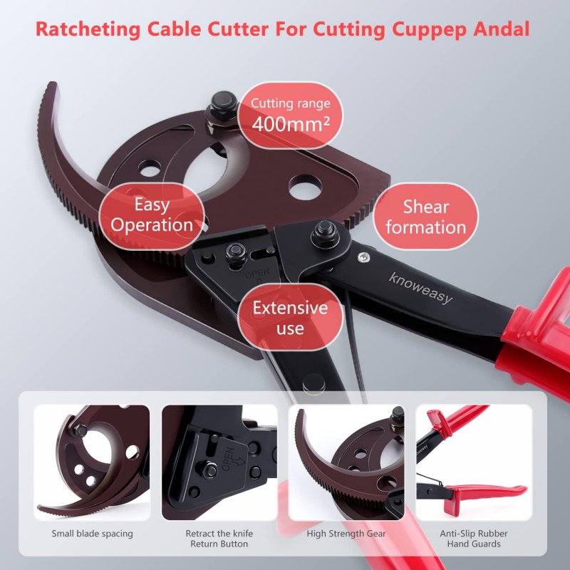 Ratchet Cable Cutter For Aluminum And Copper Multi Core Cables Up To 400mm2 Heavy Duty Professional Wire Cutting Hand Tool