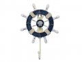 Hampton Nautical Wheel-6-108-seashell Rustic Dark Blue And White Decorative Seashell With Hook -wooden Ship Wheel 6 