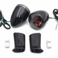 Httmt Mt224-017r- Heavy Billet Aluminum Rear Turn Signal Light Indicator Smoke Lens With Long Black Metal Brackets Compatible