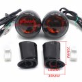 Httmt Mt224-017r- Heavy Billet Aluminum Rear Turn Signal Light Indicator Smoke Lens With Long Black Metal Brackets Compatible