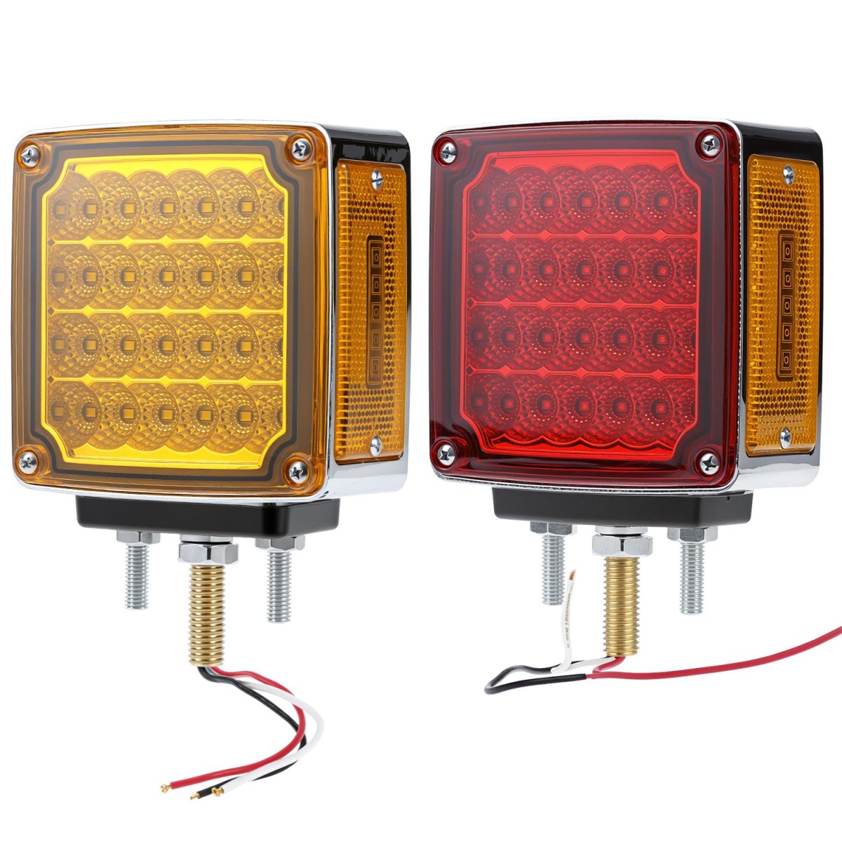 Semi Truck Lights 2 Pack Led Turn Signal Trailer Fender Enhanced 60leds Double Face Amber Red Square Pedestal Side Marker