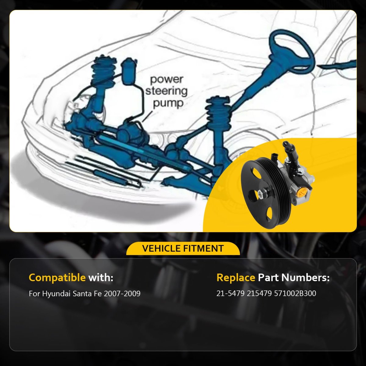 Power Steering Pump For Hyundai Santa Fe 2007 2009 V6 2 7l Fits 571002b300 And 21 5479 Pulley Included