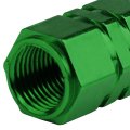 17mm Hexagon Style Anodized Aluminum Green Tire Valve Stem Caps Pack Of 4