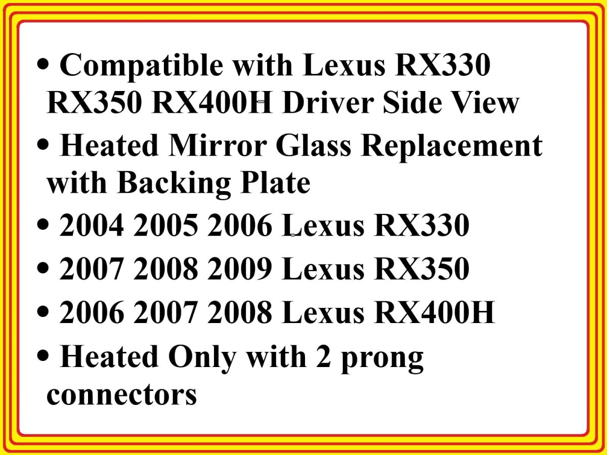 Car Mirror Bazar Heated Front Left Glass With Backing Plate For 2004-2006 Lexus Rx330 2007-2009 Rx350 2006-2008 Rx400h Driver