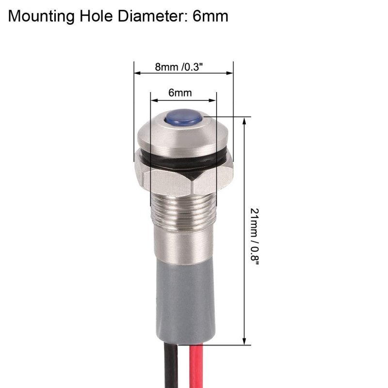 Signal Indicator Lights Ac Dc 12v-24v 6mm Panel Mount Blue Led Waterproof Metal Shell Lamp For Industrial Electrical Car