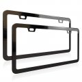 Deselen Black License Plate Frame Metal Thin Stainless Steel With 2 Holes Screw Cap Pack Black 
