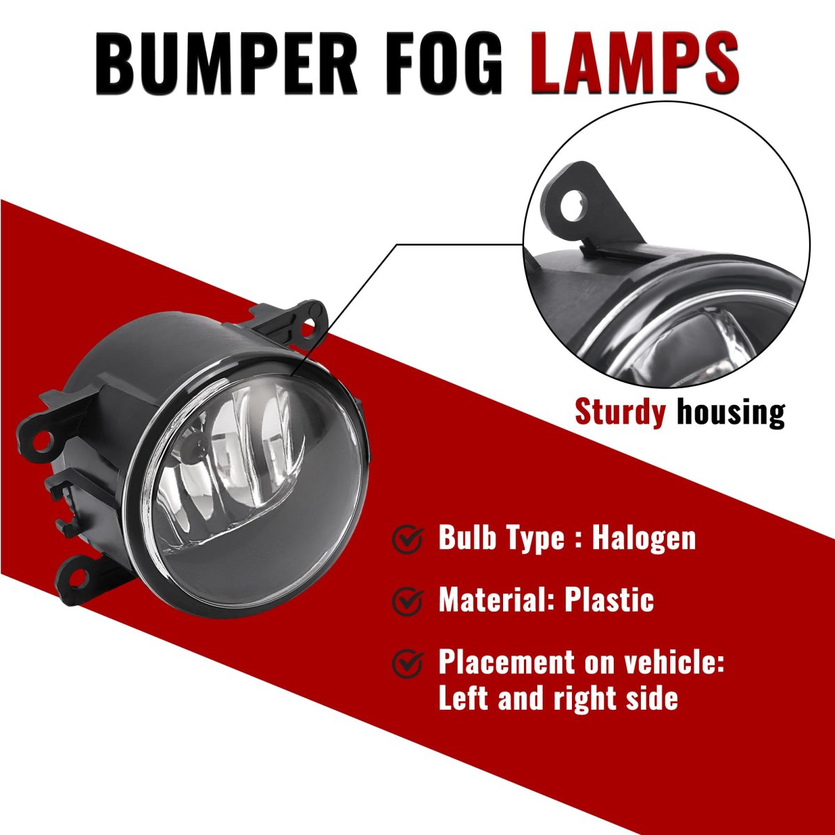 Hecasa 2pc Fog Light For 2005-2024d Focus C-max Explorer Fiesta Freestyle Fusion Mustang Ranger Taurus X Connect Utility