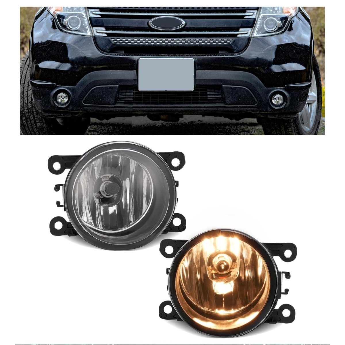 Hecasa 2pc Fog Light For 2005-2024d Focus C-max Explorer Fiesta Freestyle Fusion Mustang Ranger Taurus X Connect Utility