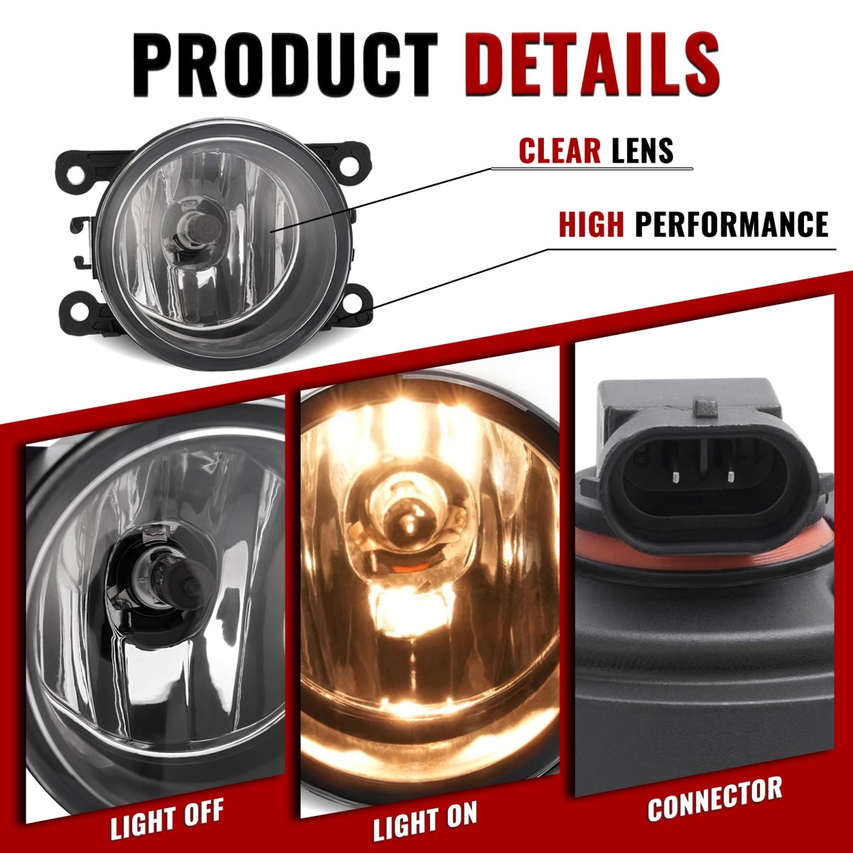 Hecasa 2pc Fog Light For 2005-2024d Focus C-max Explorer Fiesta Freestyle Fusion Mustang Ranger Taurus X Connect Utility