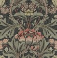 Acanthus Floral Vintage Prepasted Wallpaper Charcoal Rosewood 