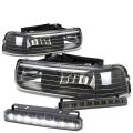 Compatible With Chevy Silverado Tahoe Gmt800 Black Housing Headlight Smoked Drl 8 Led Fog Light