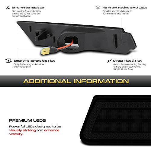 White Led Smoke Lens Front Side Marker Light Parking Lamp For 2010 To 2015 Chevy Camaro Driver And Passenger Pair