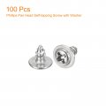 Uxcell St3x6mm Phillips Pan Head Self-tapping Screw With Washer 100pcs 304 Stainless Steel Wood Full Thread Silver