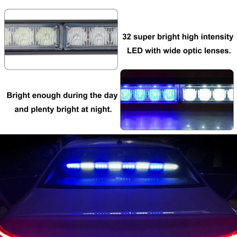 36 In 32led Traffic Advisor Light Bar Blue White Emergency Strobe Warning With Directional Flashing And 16 Ft Cord For 12 To 24
