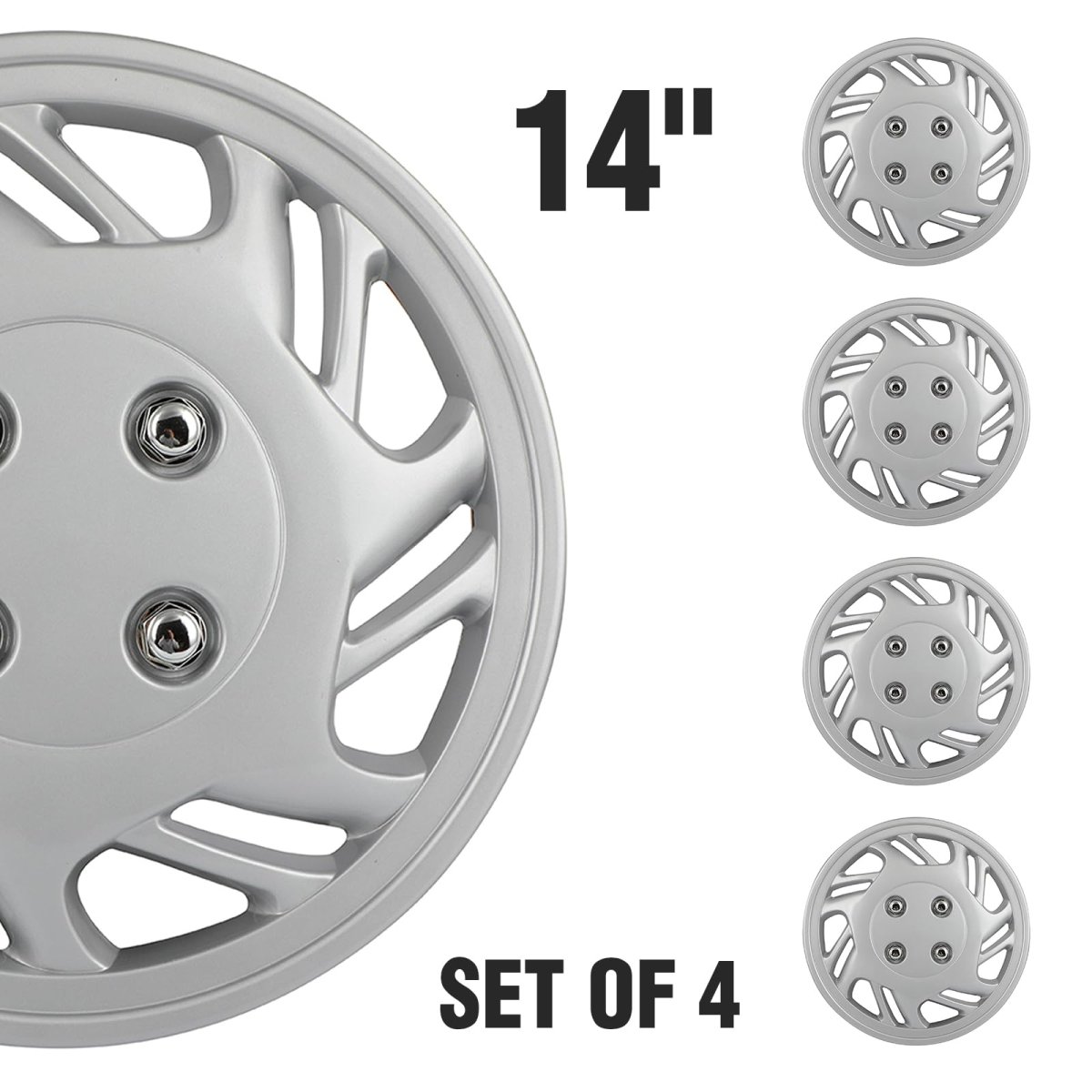 Silver Universal Hubcaps 14 In Wheel Covers Corrosion Free Sturdy Abs Full Lug Skin For Acura Chevrolet Dodge Ford Honda