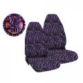 5-piece Safari Animal Print Auto Interior Gift Set 2 Purple Zebra Front Bucket Seat Covers 1 Steering Wheel Cover And Shoulder 