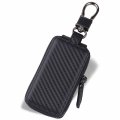 Visoul Car Key Casebon Fiber Leather Car Smart Fob Zipper With Keychain And Metal Hook C02-black 