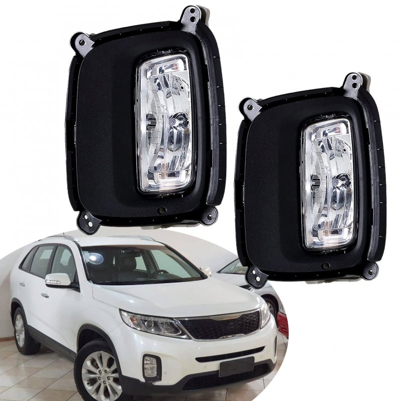 Front Driving Fog Light Assembly With Bulbs Bezel Set For 2014 2015 Sorento 2 Pack Halogen Chrome Housing And Clear Lens