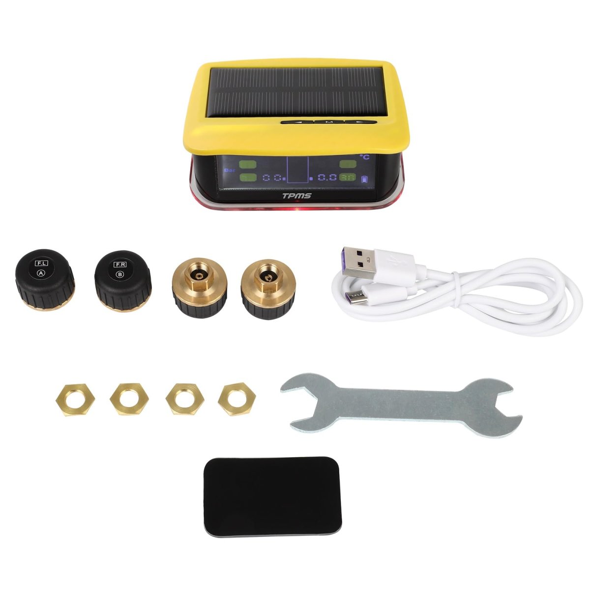 433mhz Rv Tire Pressure Sensor Trailer Tpms With 4 Sensors 0-198psi Lcd Display Yellow