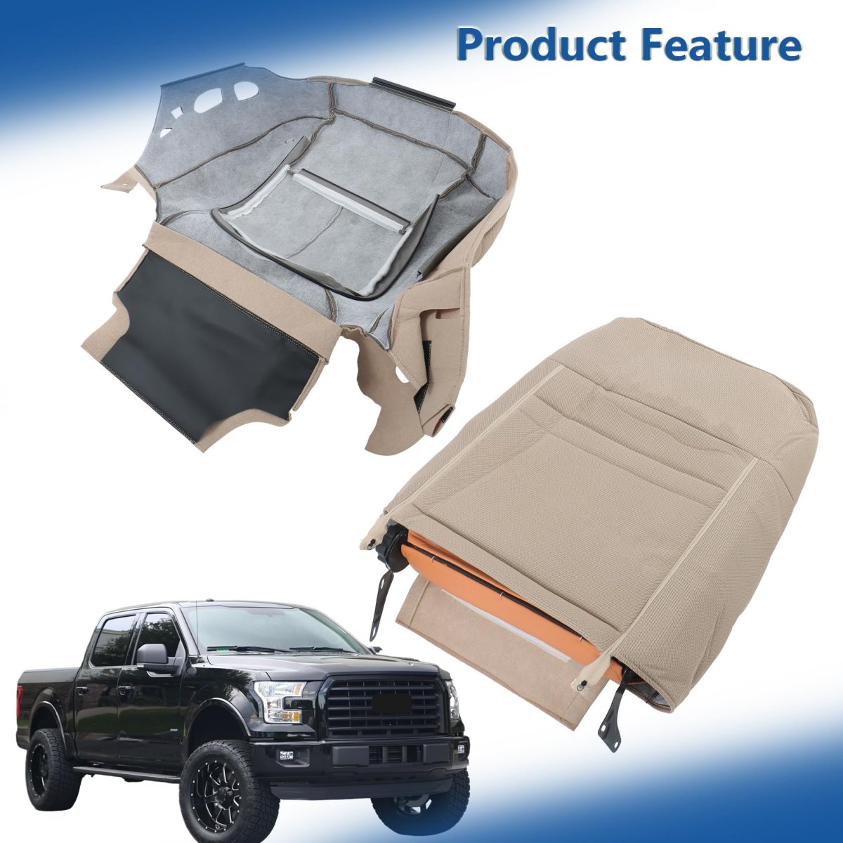 2pcs Tan Cloth Seat Cover Front Passenger Side Bottom And Top Lean Back Replacement For F150 Xlt 2011-2014