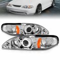 Amerilite 1 Pc Projector Headlights Halo Chrome Amber For Ford Mustang Passenger And Driver Side 
