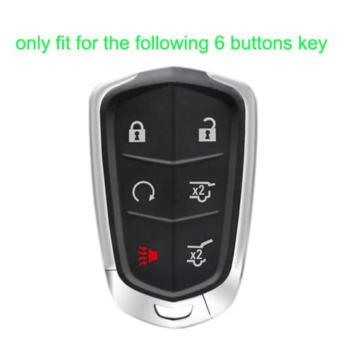 Kcpros 2pcs Rubber Silicone 6 Buttons Smart Key Fob Cover Case Protector Keyless With Keychain For Cadillac Escalade 2015 2016