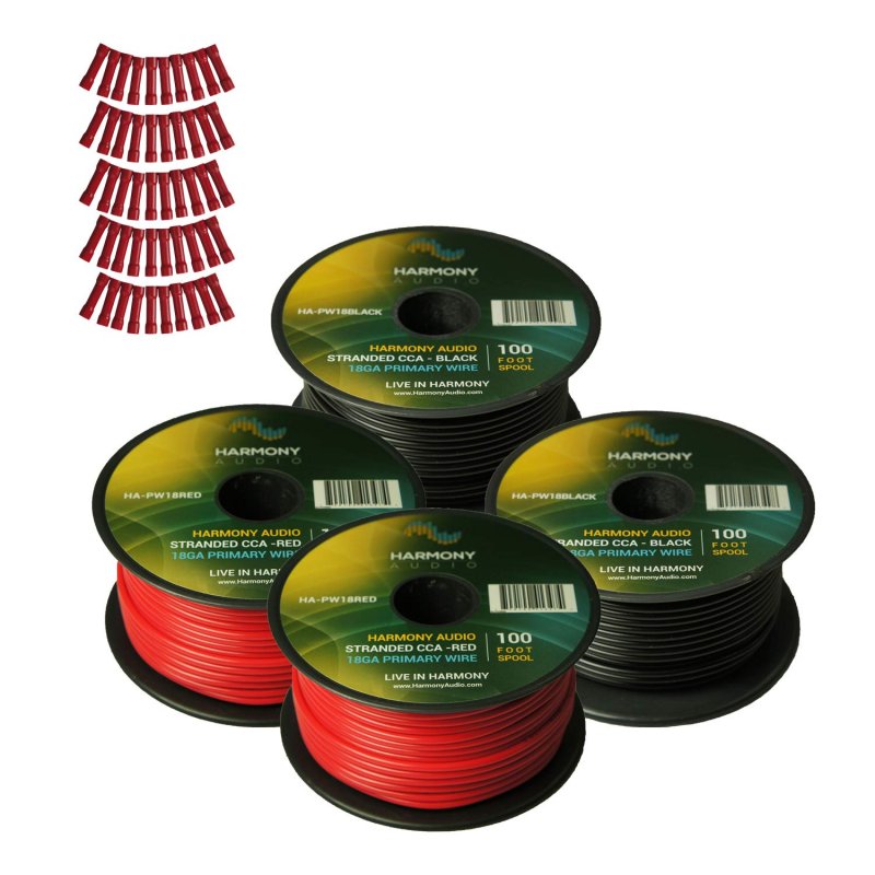 Harmony Audio Primary Single Conductor 18 Gauge Power Or Ground Wire 4 Rolls 400 Feet Red Black For Car Trailer Model Train