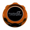 Vms Racing Orange Oil Cap With Black Turbocharged Emblem In Cnc Machined Billet Aluminum Compatible Honda Acura Integra