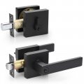 Ehomeware Black Door Handleset With Single Cylinder Deadbolt Reversible For Right And Left Side Keyed Square Lock Set Handle
