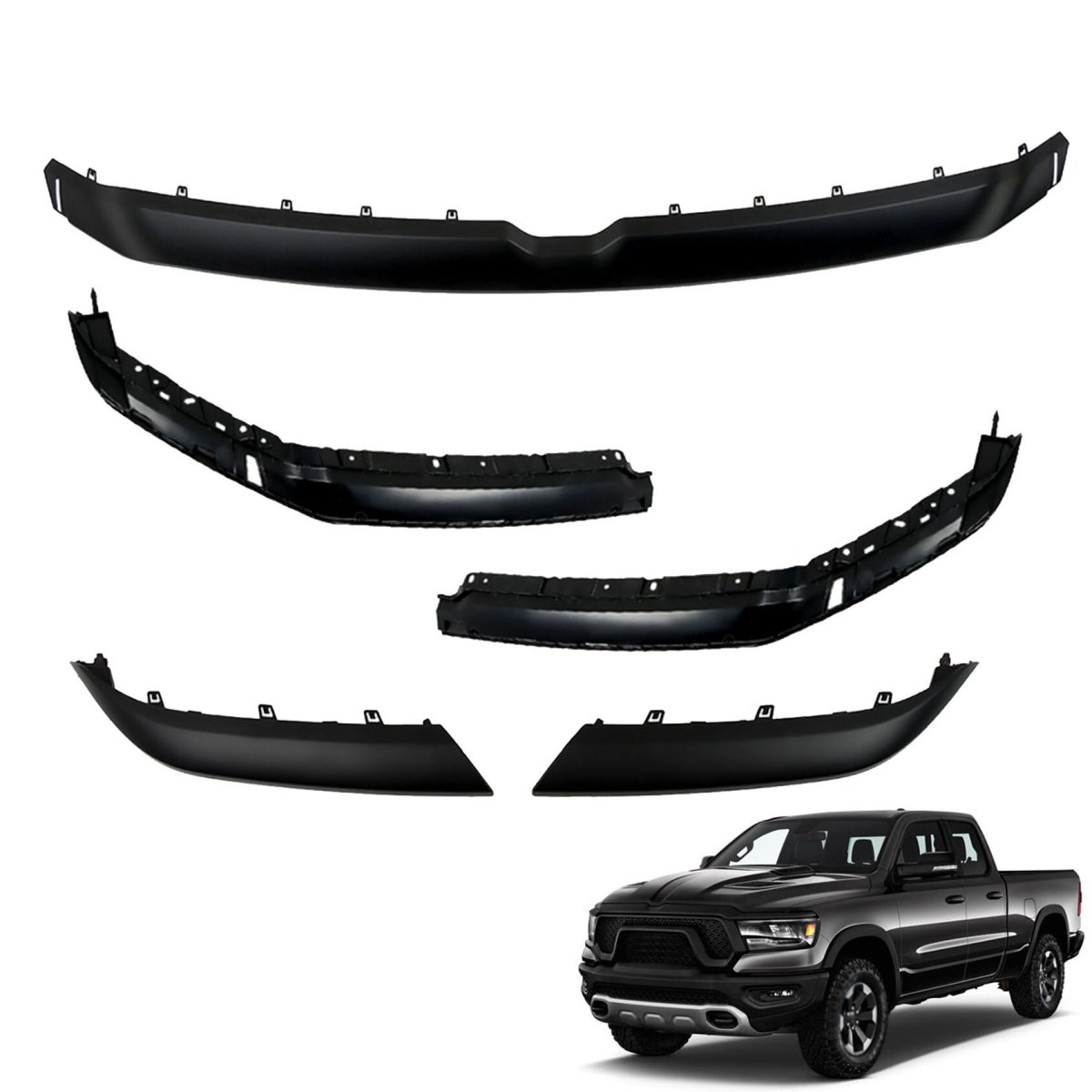 Grille Trim Molding With Brackets Gloss Black Front Upper Replacement For 2019-2022 Ram 1500