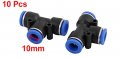 Uxcella 10pcs 10mm Dia T Type 3 Ways Tube Hose Pneumatic Air Quick Fitting Push In Connector