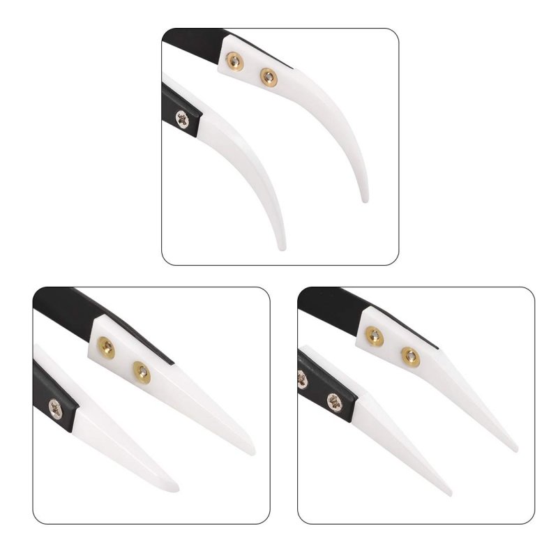 Precision Ceramic Tweezers Set Non-conductive Heat Resistant Anti-static Straight Round Curved Small 3 Pack