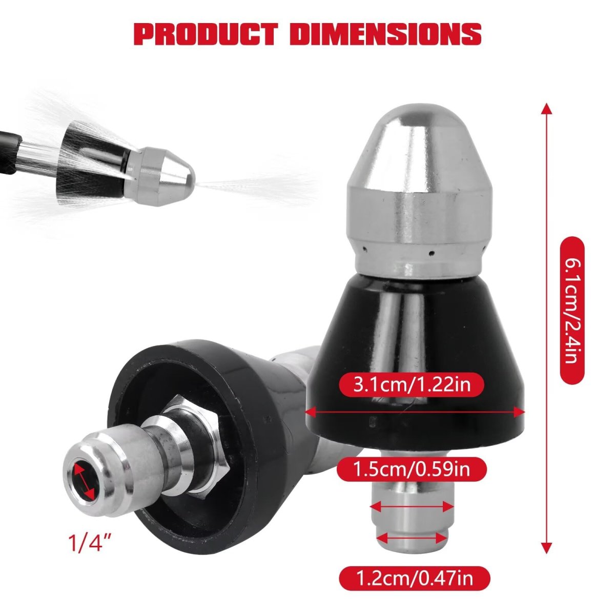 2-pack Stainless Steel Sewer Jetter Nozzle Set With 1 4 Quick Connector Fit For High Pressure Cleaning 5000psi A