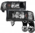 1994-2001 Dodge Ram Crystal Headlights Black With Bumper Fog Lights Chrome