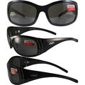 Global Vision Marilyn 2 Bifocal Sunglasses Rhinestone Decorated Gloss Black Frames 5x Magnification Smoke Lenses 