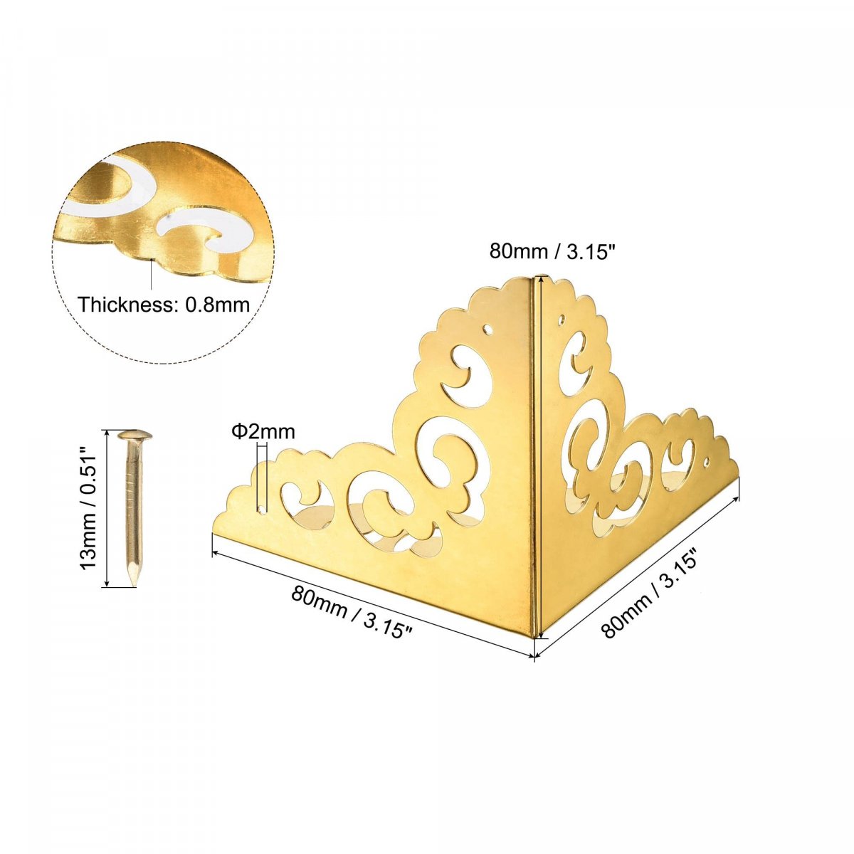 80x80x80mm Metal Box Corner Protectors Edge Guard Brass Tone 4pcs