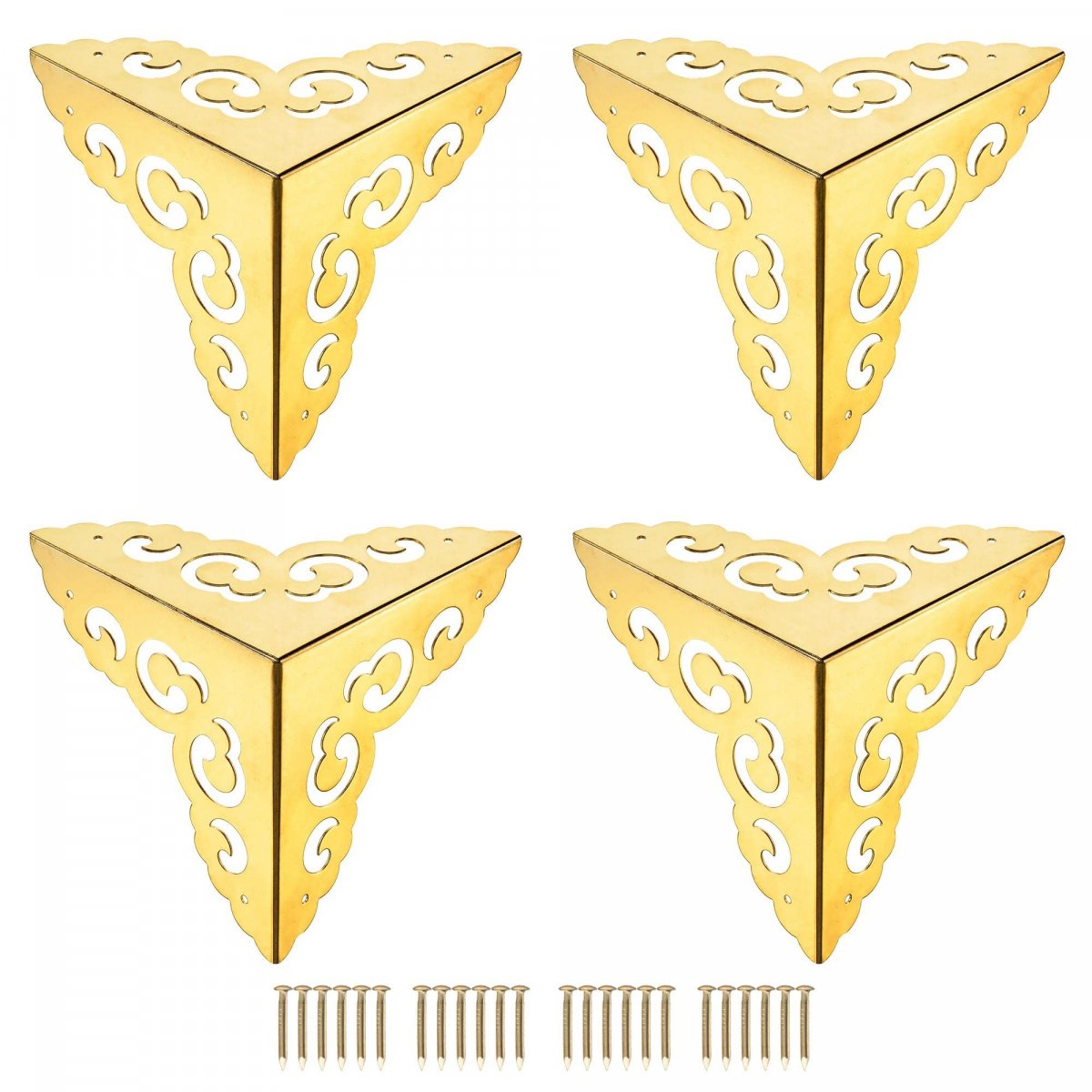 80x80x80mm Metal Box Corner Protectors Edge Guard Brass Tone 4pcs