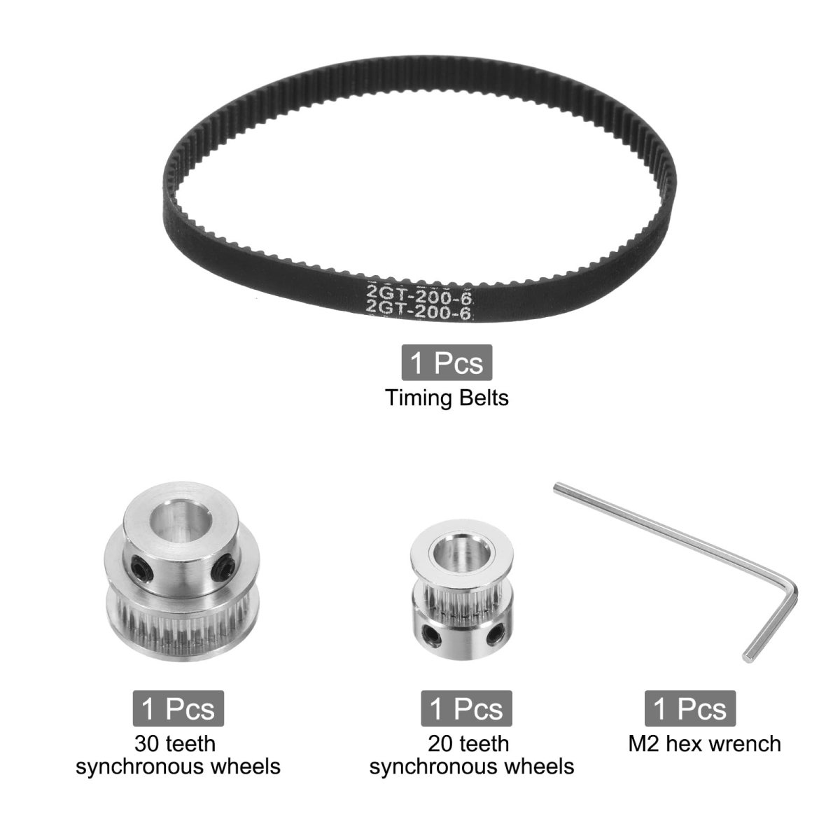 Gt-2 Synchronous Wheel 20 30 Teeth 8mm Bore Aluminum Alloy Timing Pulley With 1pcs Length 200mm Width 6mm Belt For 3d Printer