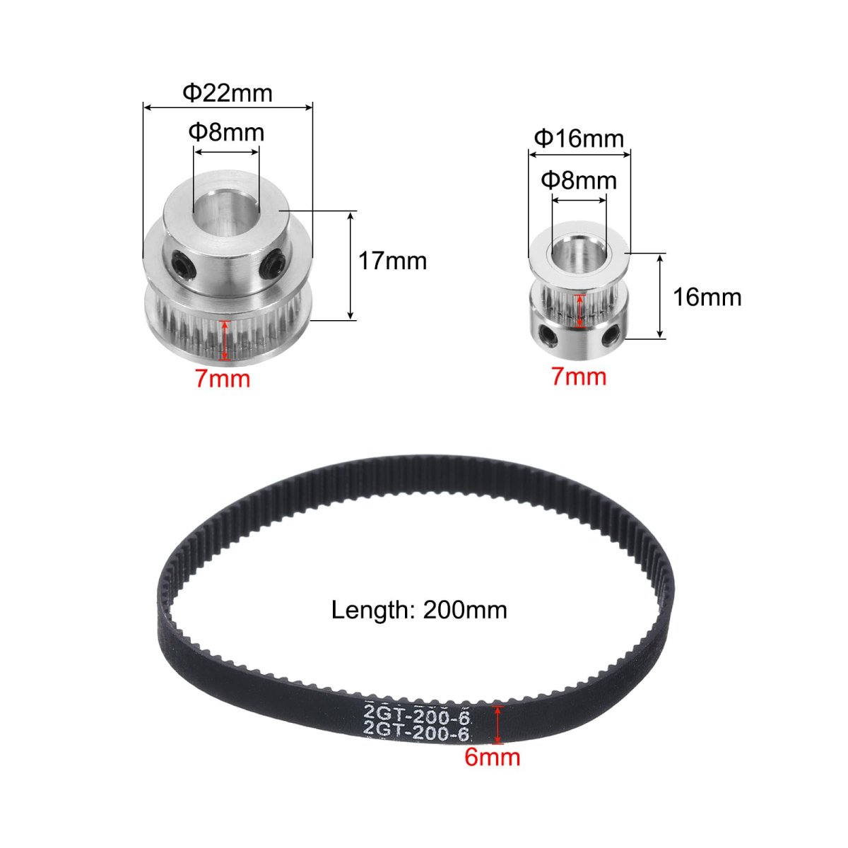 Gt-2 Synchronous Wheel 20 30 Teeth 8mm Bore Aluminum Alloy Timing Pulley With 1pcs Length 200mm Width 6mm Belt For 3d Printer
