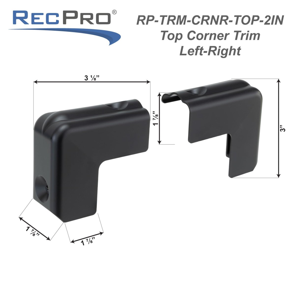 Rv 3 In Edge Mount Rear Corner Trim Left And Right Pair 2 Pack Uv Stabilized Plastic Black Rp-trm-crnr-top-lr-2in