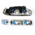 Compatible With Chevy Silverado Gmt800 4pc Pair Of Chrome Amber Corner Headlight Clear Lens 3d Led Tail Light
