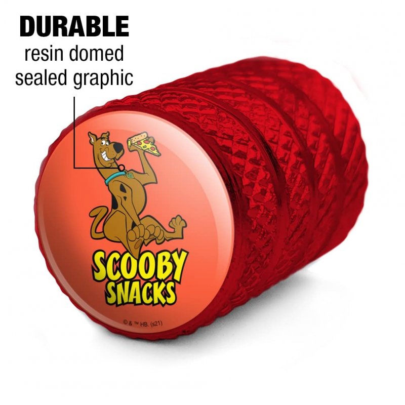 Scooby Snacks Tire Rim Wheel Aluminum Valve Stem Caps Red Resin Topped Air Covers For Cars Trucks And Vans 4 Piece Set Fits