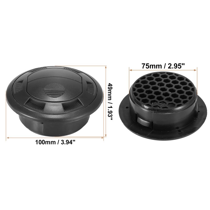 2pcs 75mm Universal Black Air Conditioning Warm Vent Deflector Outlet Louvered For Car Rv With Grille