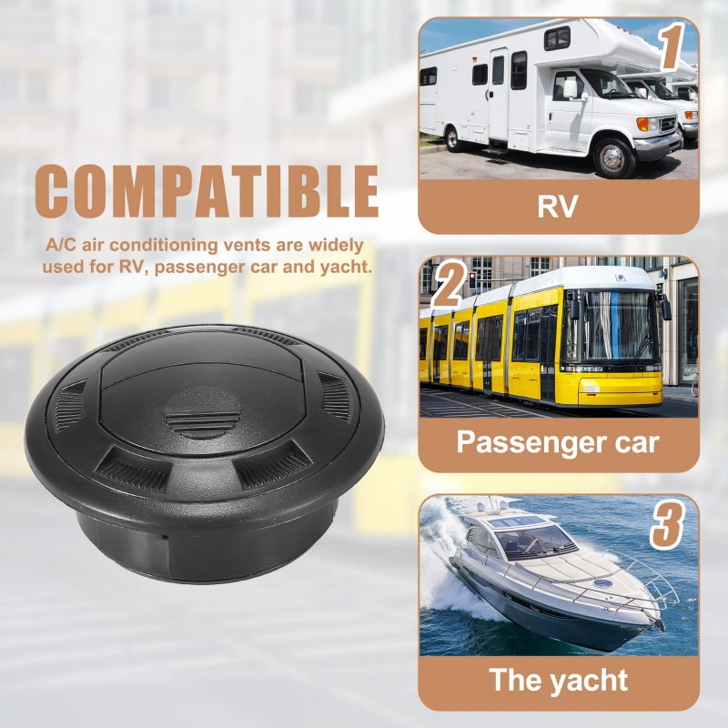 2pcs 75mm Universal Black Air Conditioning Warm Vent Deflector Outlet Louvered For Car Rv With Grille