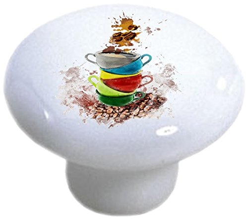Carolina Hardware And Decor 2297 Coffee Cups Watercolor Ceramic Cabinet Drawer Knob