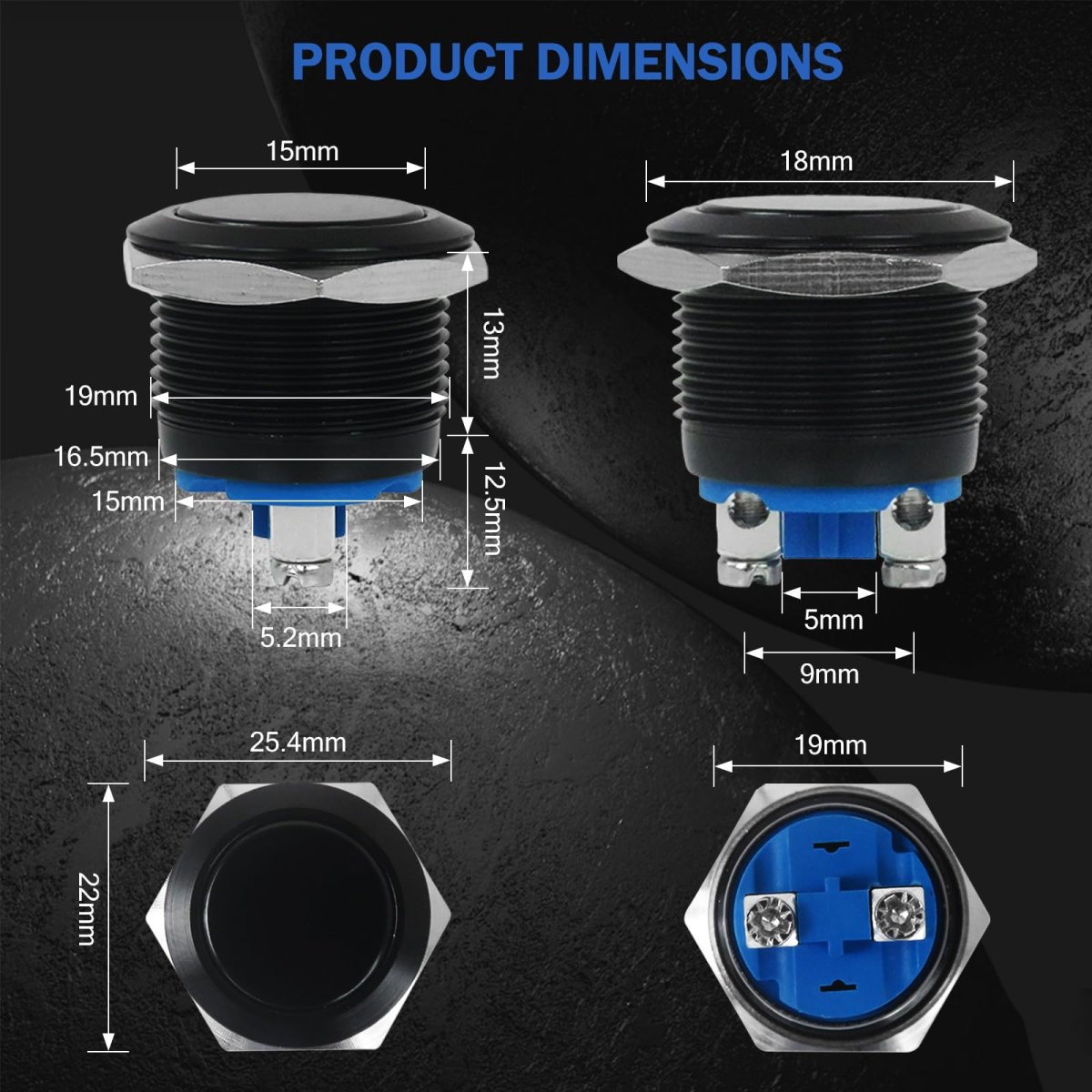 12v 19mm Momentary Horn Push Button Switch Waterproof Metal Round Starter Power For Rv Truck Boat Marine 4 Pcs